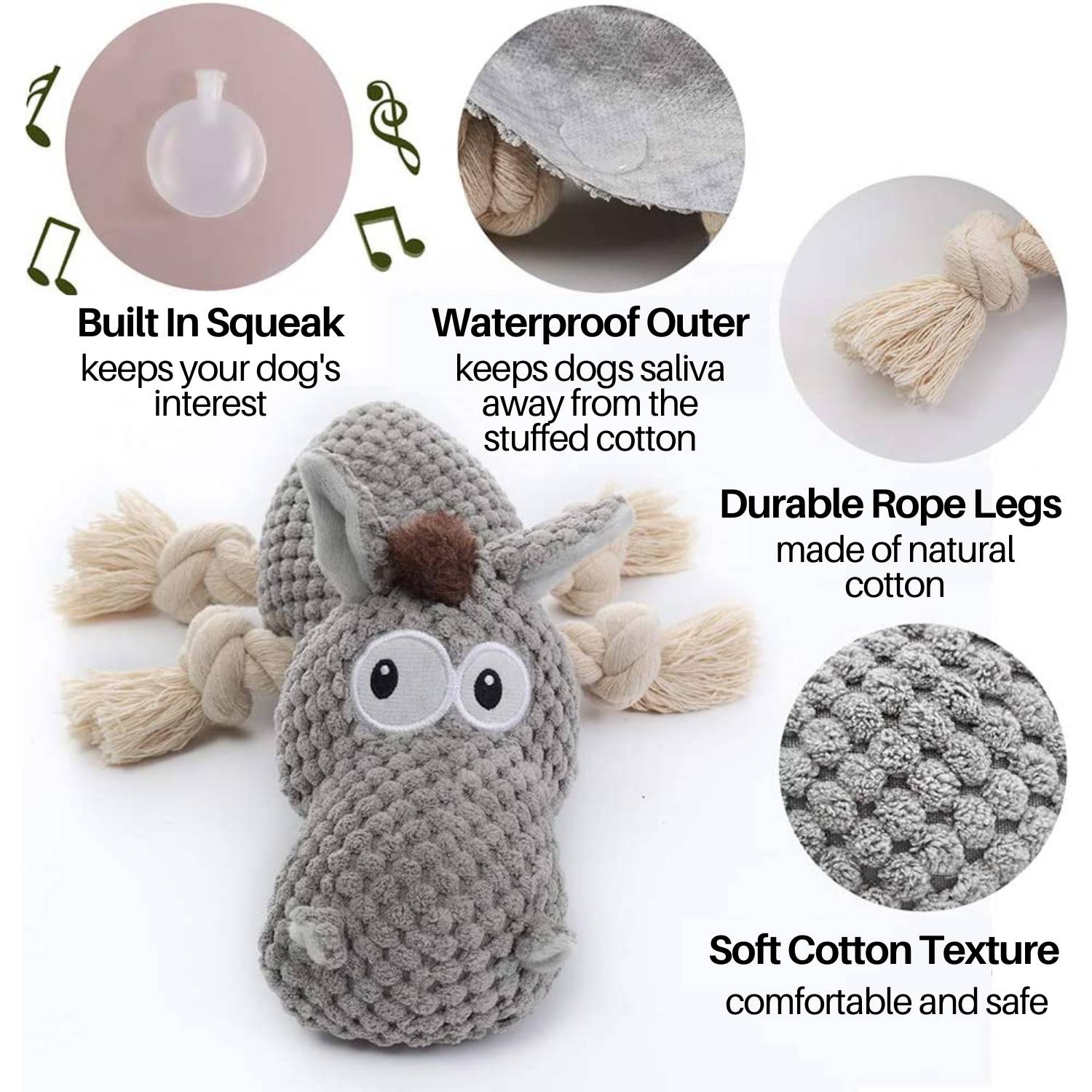 Squeaky Dog Chew Toy, Plush Donkey